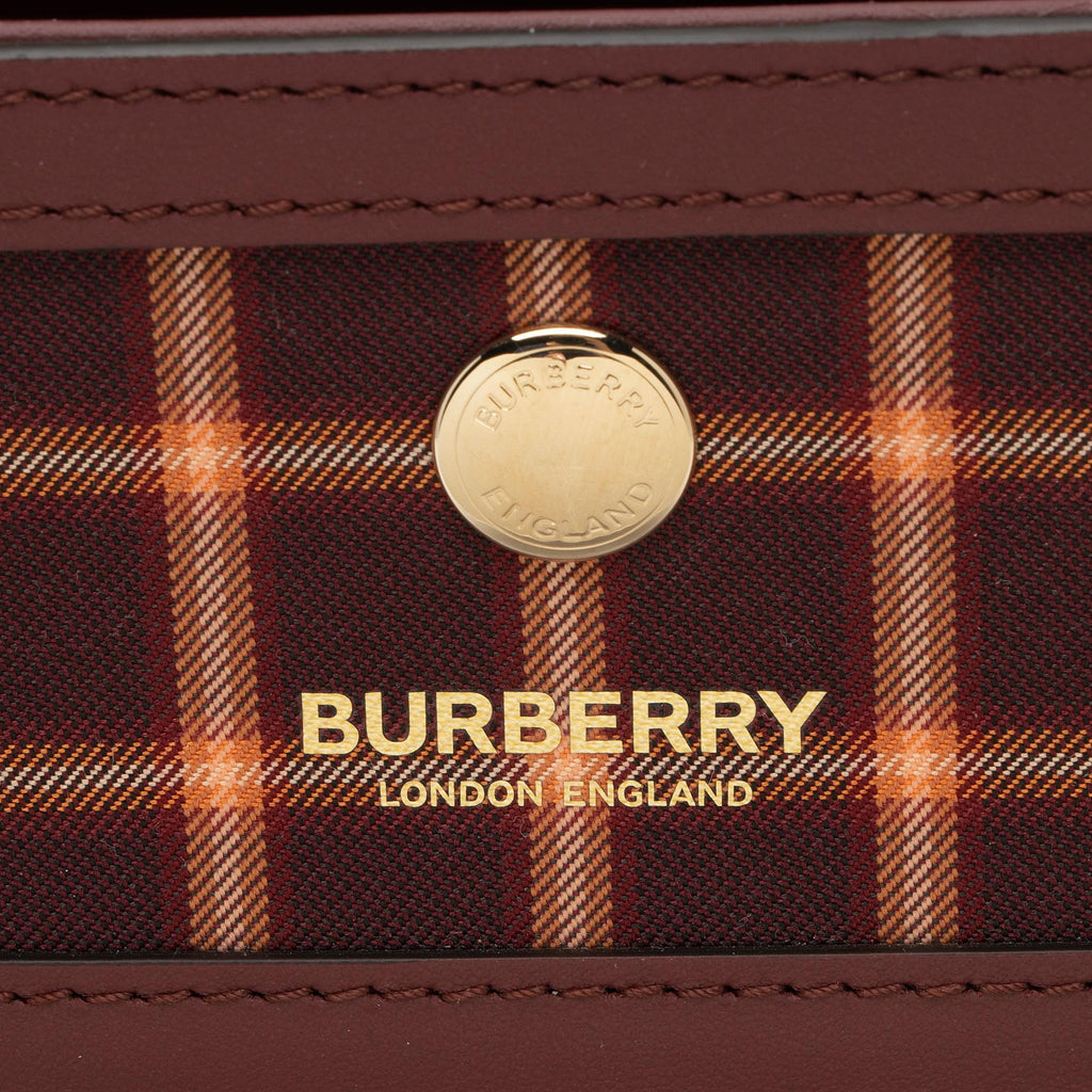 Burberry Tartan Check Smooth Calfskin Title Mini Tote (SHF-zkxnVr)