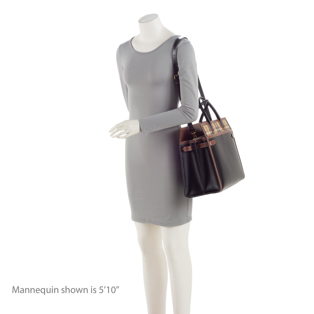 Burberry Vintage Check Smooth Calfskin Title Large Tote (SHF-NtxU8m)