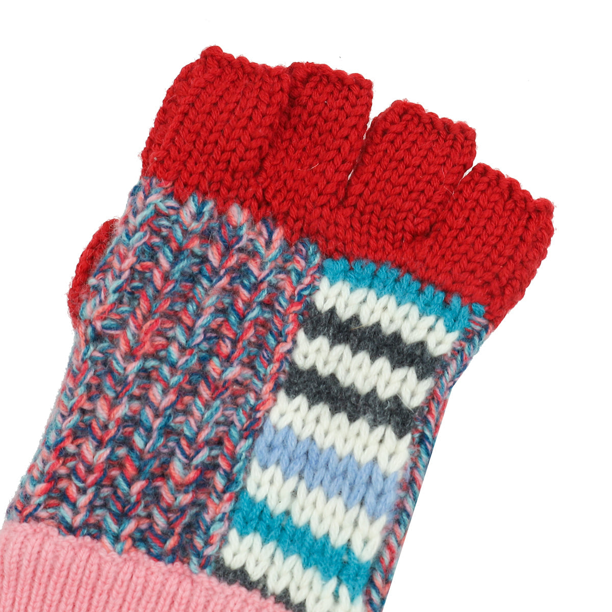 Burberry Pink Multicolor Patchwork Pom Pom Beanie & Fingerless Gloves