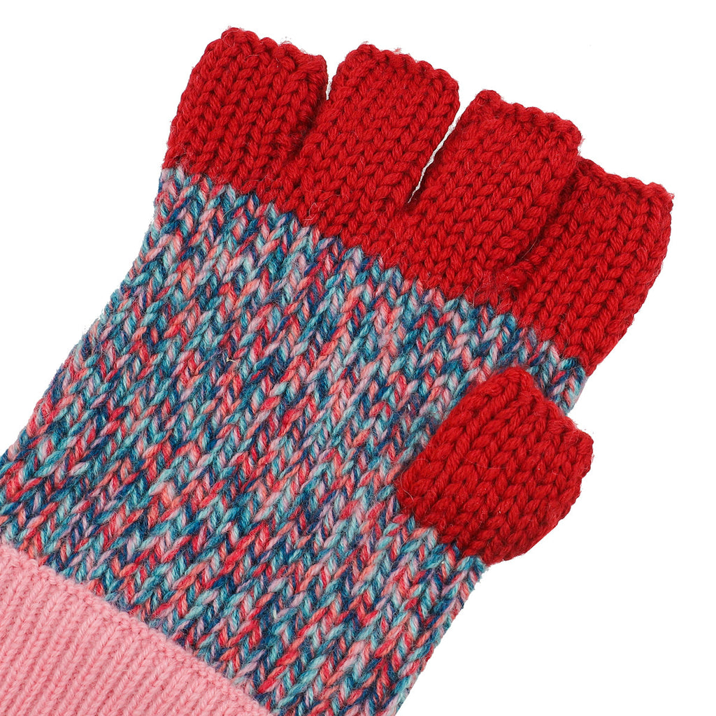 Burberry Pink Multicolor Patchwork Pom Pom Beanie & Fingerless Gloves