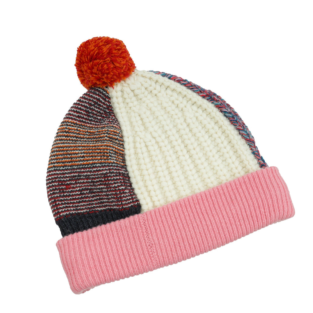 Burberry Pink Multicolor Patchwork Pom Pom Beanie & Fingerless Gloves