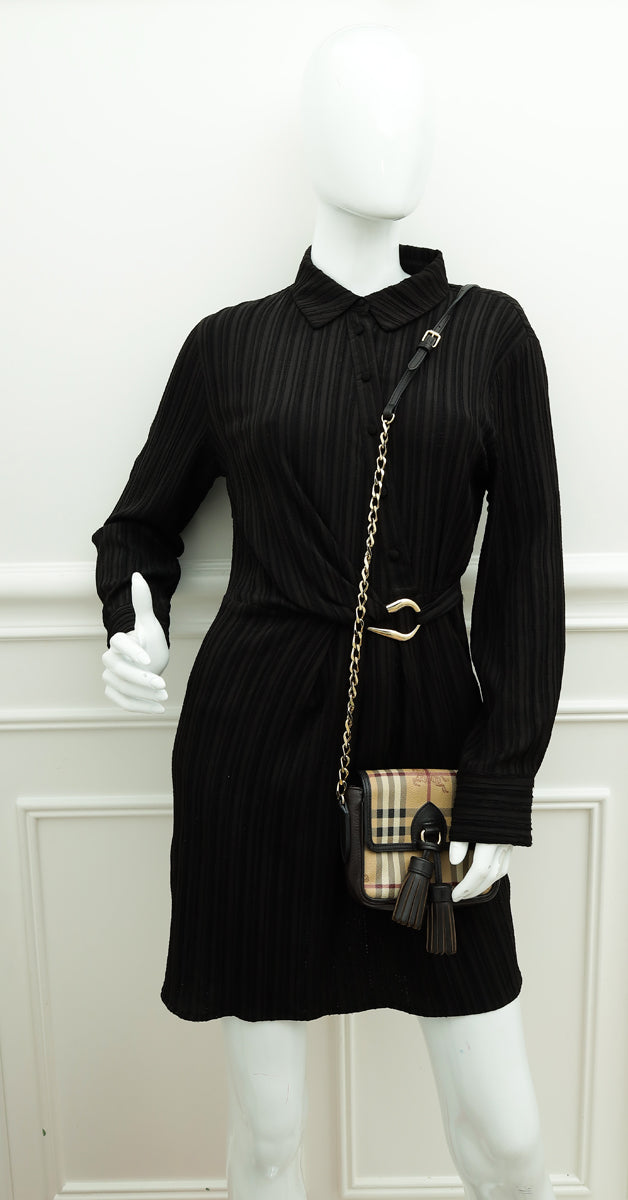 Burberry Bicolor Haymarket Check Tassel Mini Chain Crossbody Bag