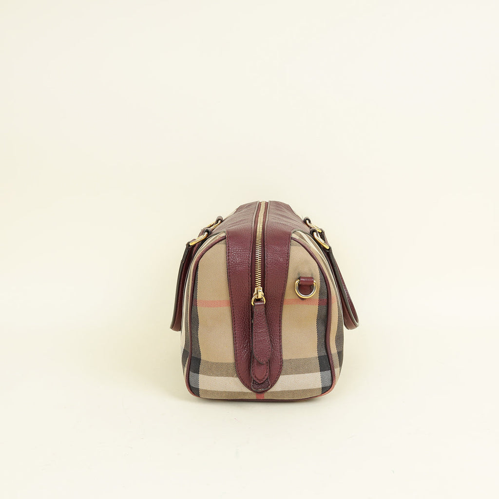 Burberry Burgundy Nova Check Alchester Bowler Bag
