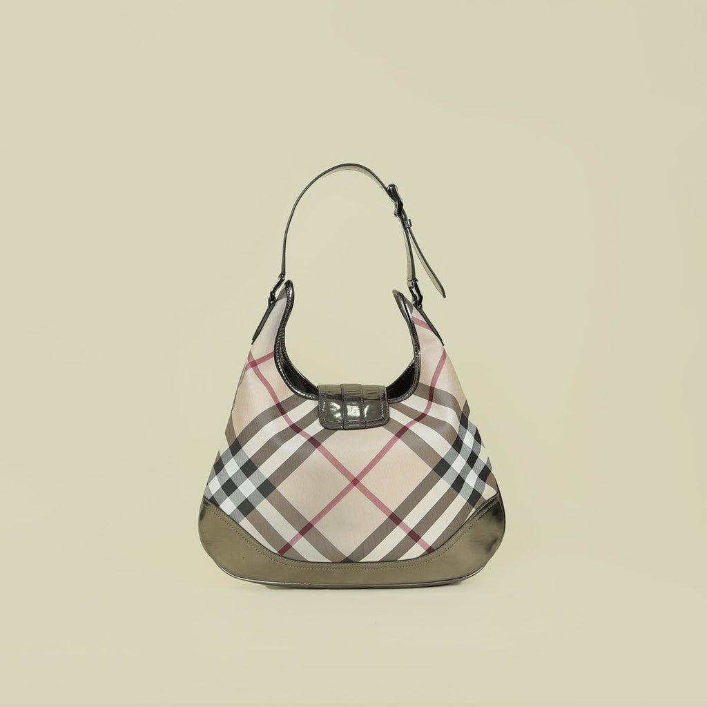 Burberry Bicolor Nova Check Brook Hobo Bag