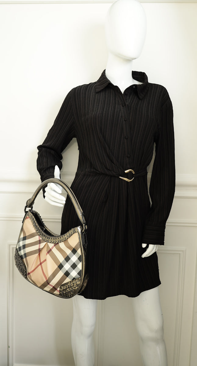 Burberry Bicolor Super Nova Check Hernville Star Studded Hobo Bag