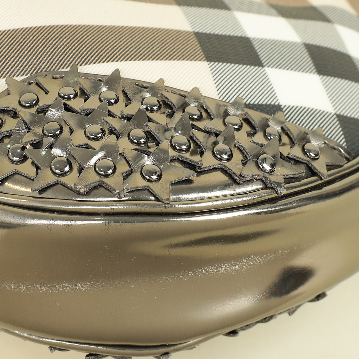 Burberry Bicolor Super Nova Check Hernville Star Studded Hobo Bag