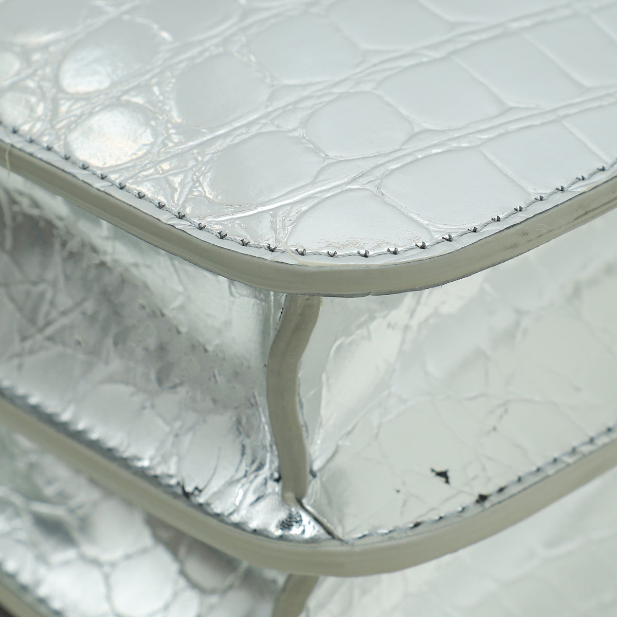 Burberry Silver TB Logo Croc Embossed Small Bag