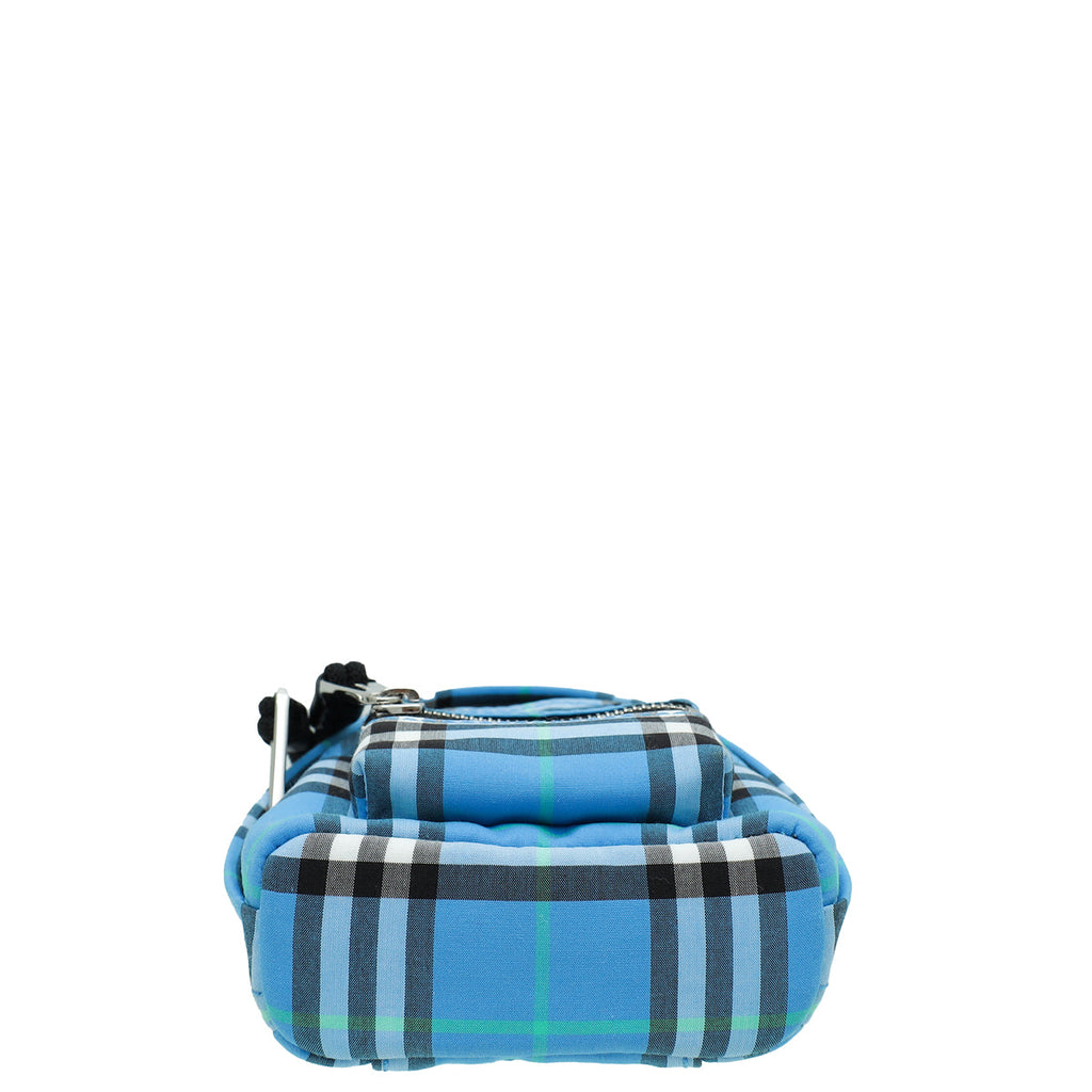 Burberry Azur Blue Vintage Check Mini Jett Backpack Key Charm