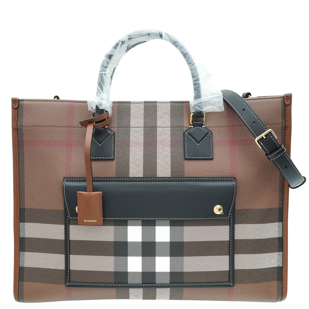 Burberry Dark Birch Brown Check Bio-based Medium Freya Tote Bag
