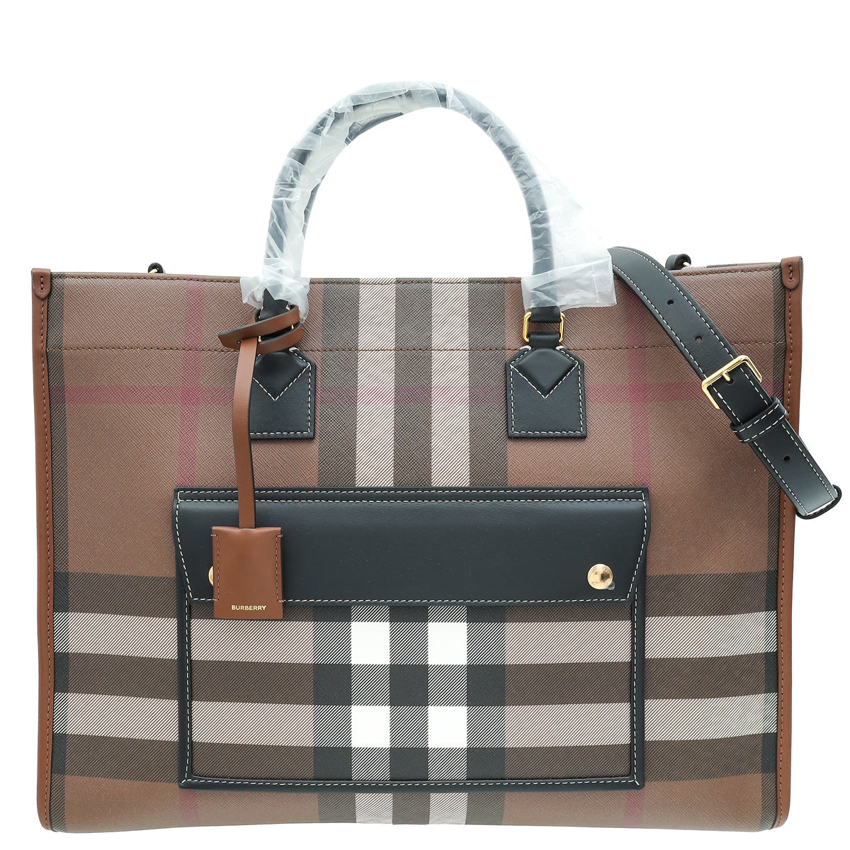 Burberry Dark Birch Brown Check Bio-based Medium Freya Tote Bag