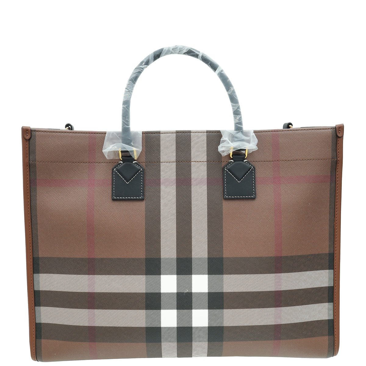 Burberry Dark Birch Brown Check Bio-based Medium Freya Tote Bag