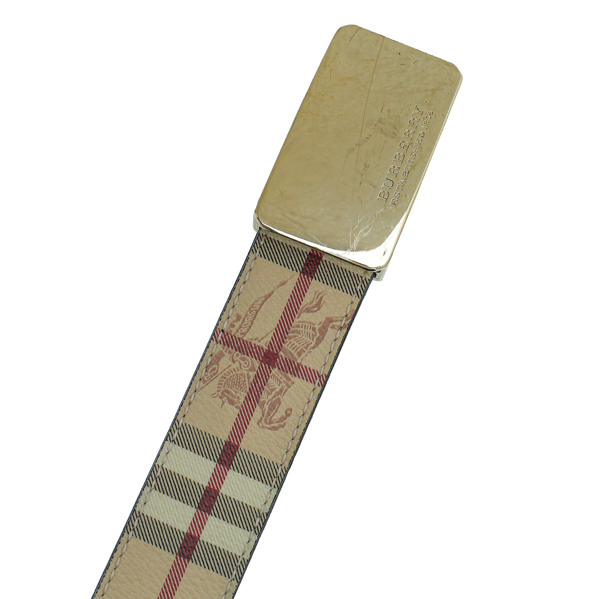 Burberry Bicolor Haymarket Check Buckle Belt 40