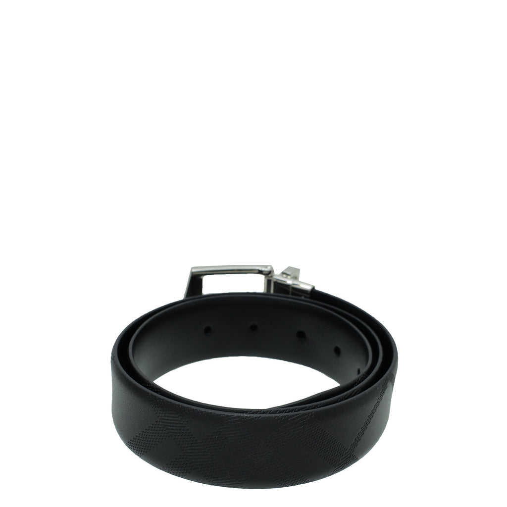 Burberry Black Embossed Check Buckle Belt 32