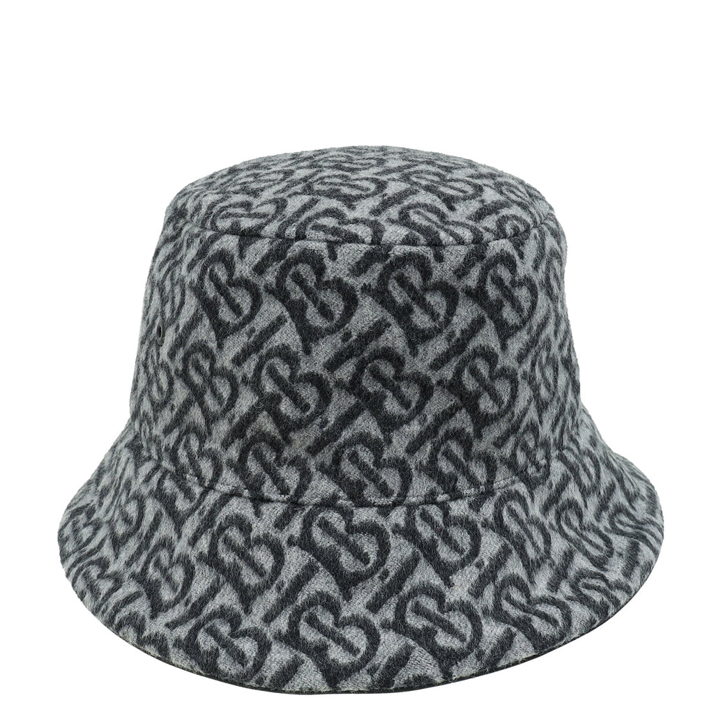 Burberry Grey Monogram Wool Large Bucket Hat