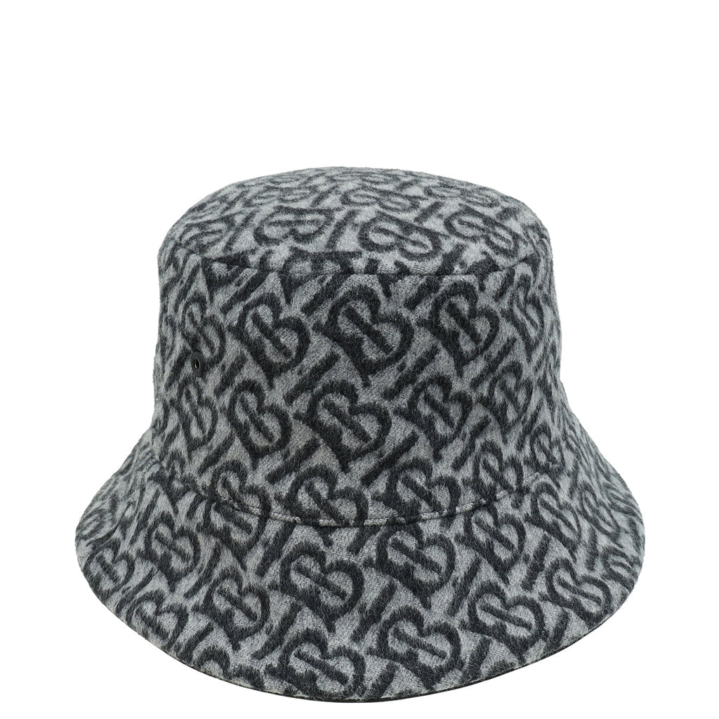 Burberry Grey Monogram Wool Large Bucket Hat