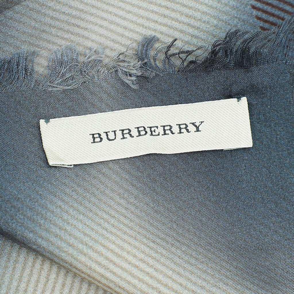 Burberry Gray Ombre Smoke Check Fringe Silk Scarf