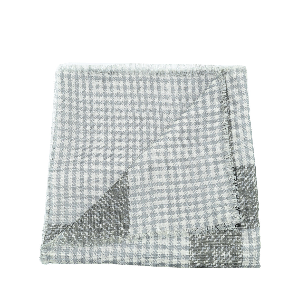 Burberry Gray Houndstooth Check Print Fringe Scarf