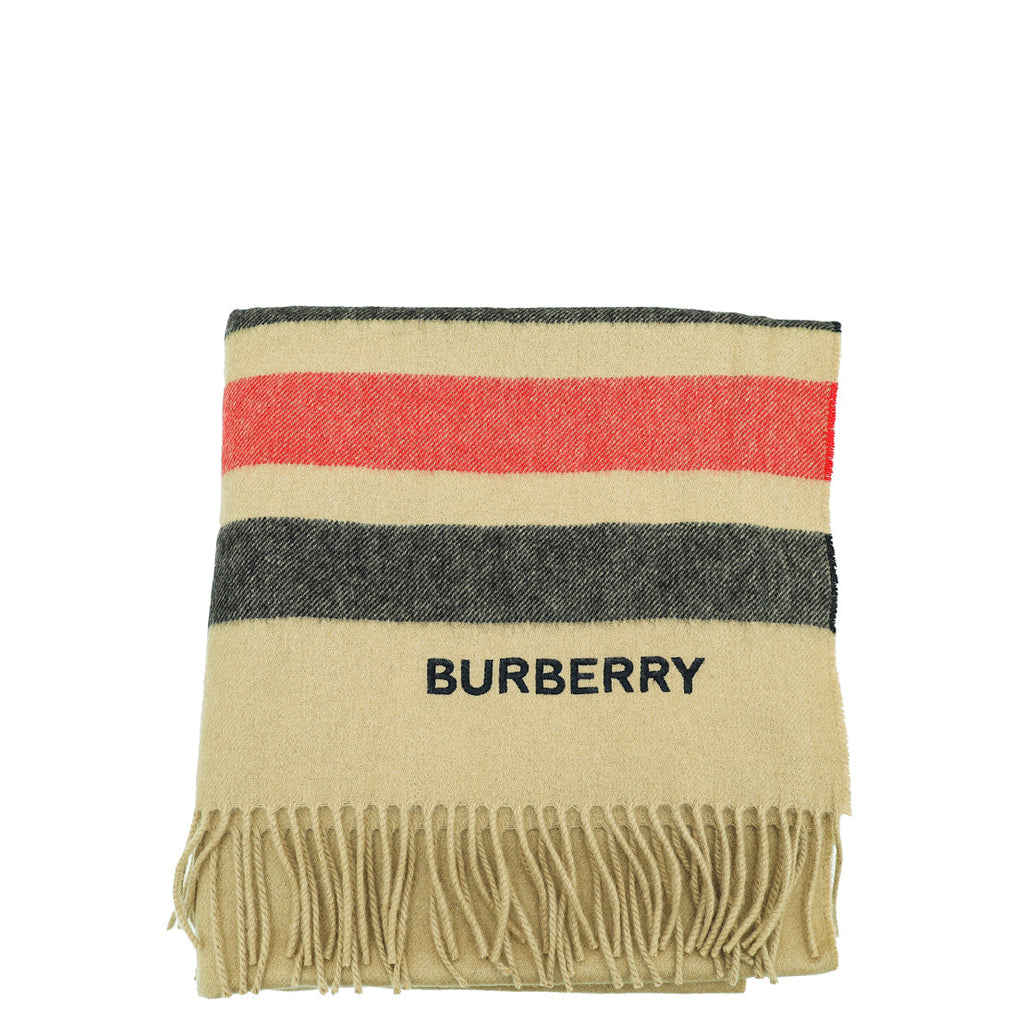 Burberry Beige Check Logo Cashmere Scarf