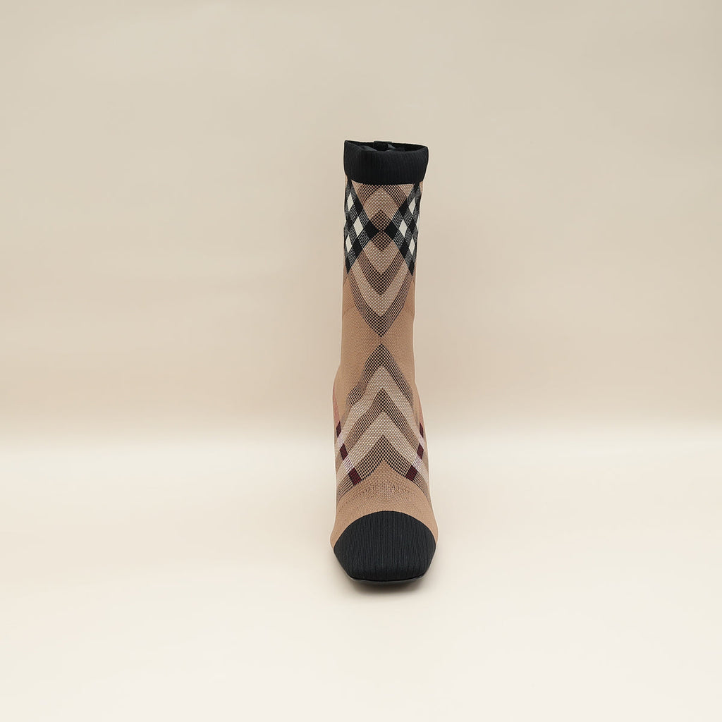 Burberry Bicolor Knit Check Dolman Sock Boots 39