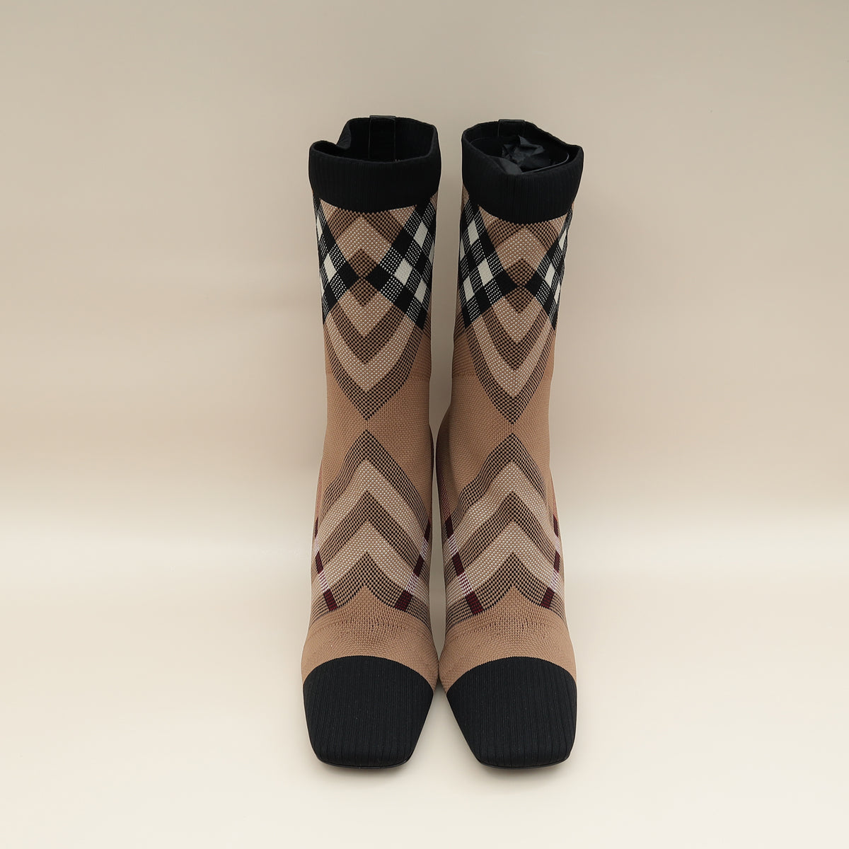 Burberry Bicolor Knit Check Dolman Sock Boots 39