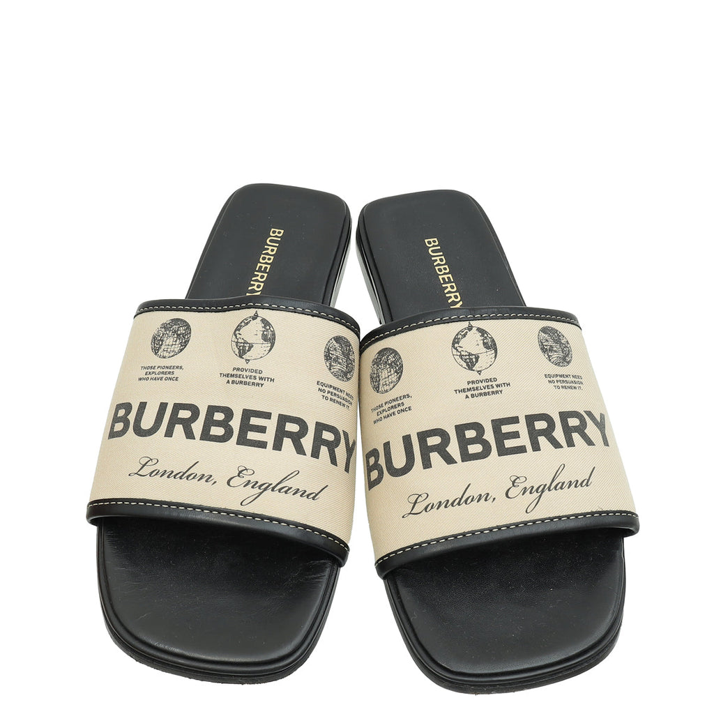 Burberry Beige Carolyn Logo Flat Slide Sandals 37