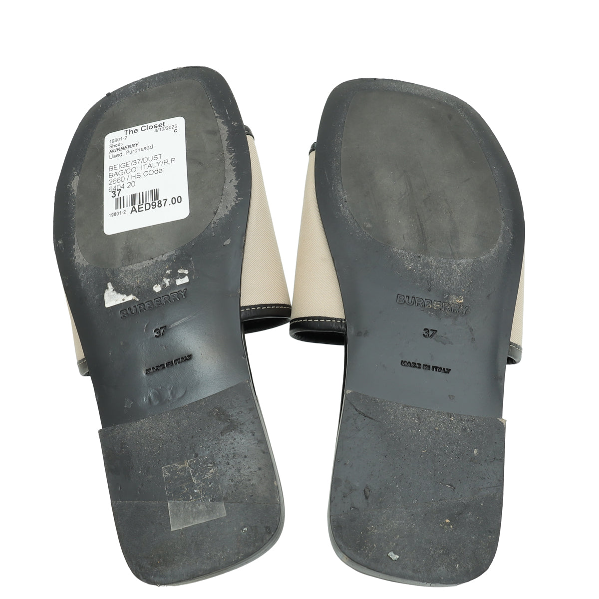 Burberry Beige Carolyn Logo Flat Slide Sandals 37