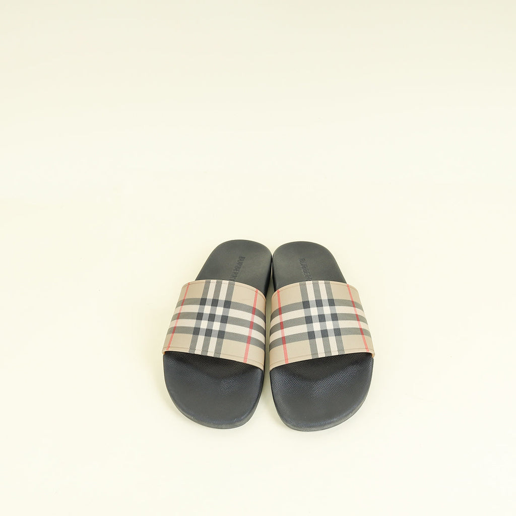 Burberry Archive Beige Vintage Check Furley Slides 44