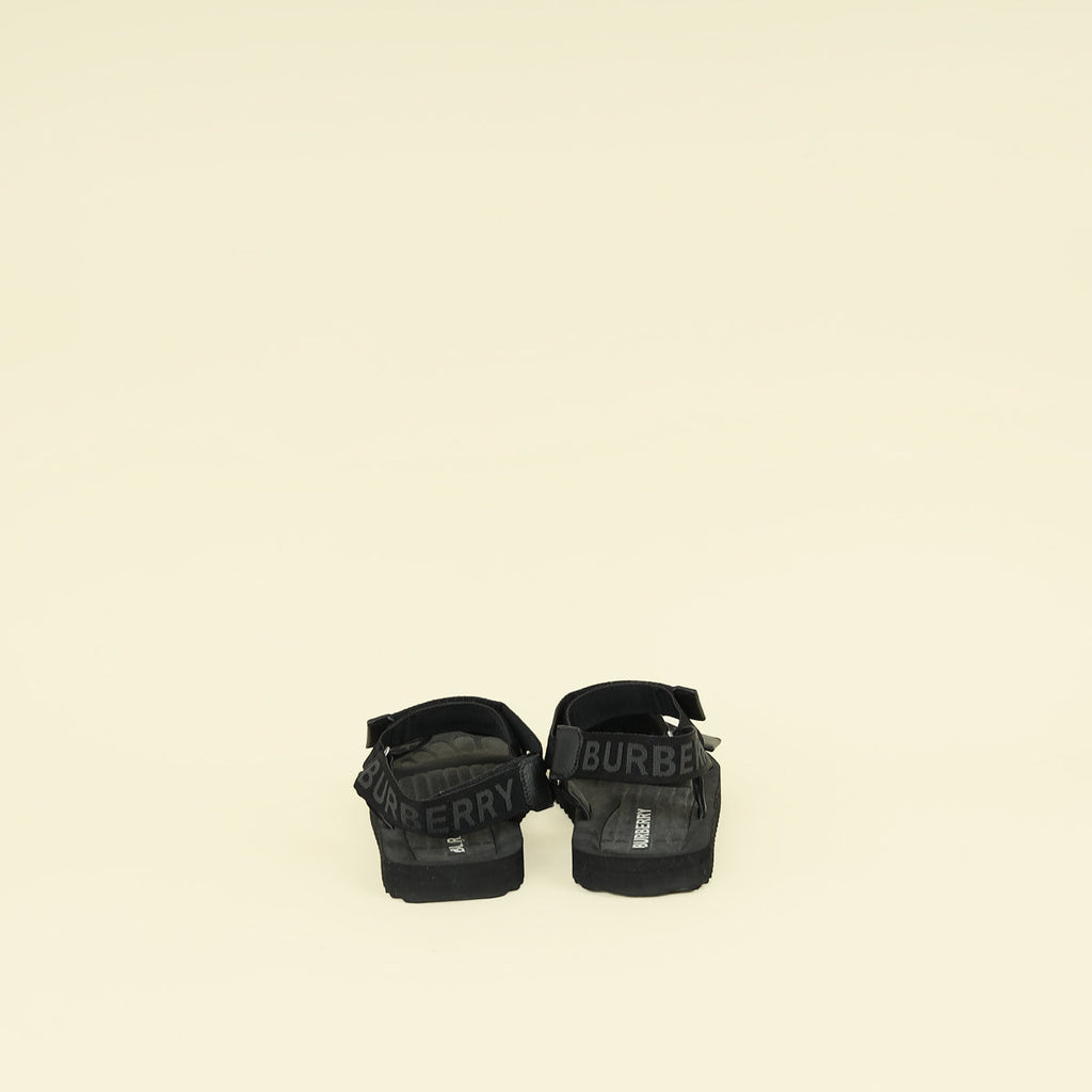 Burberry Black Patterson Velcro Flat Sandals 39