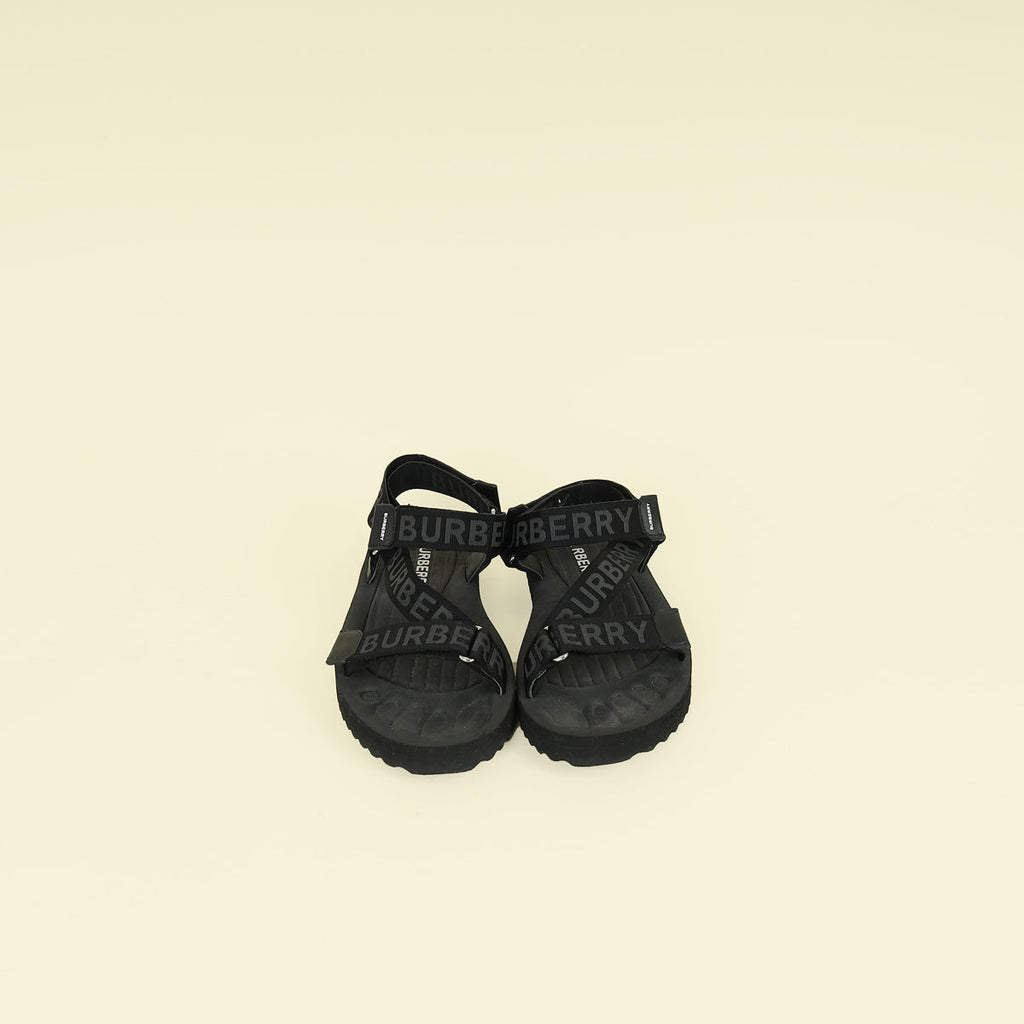 Burberry Black Patterson Velcro Flat Sandals 39