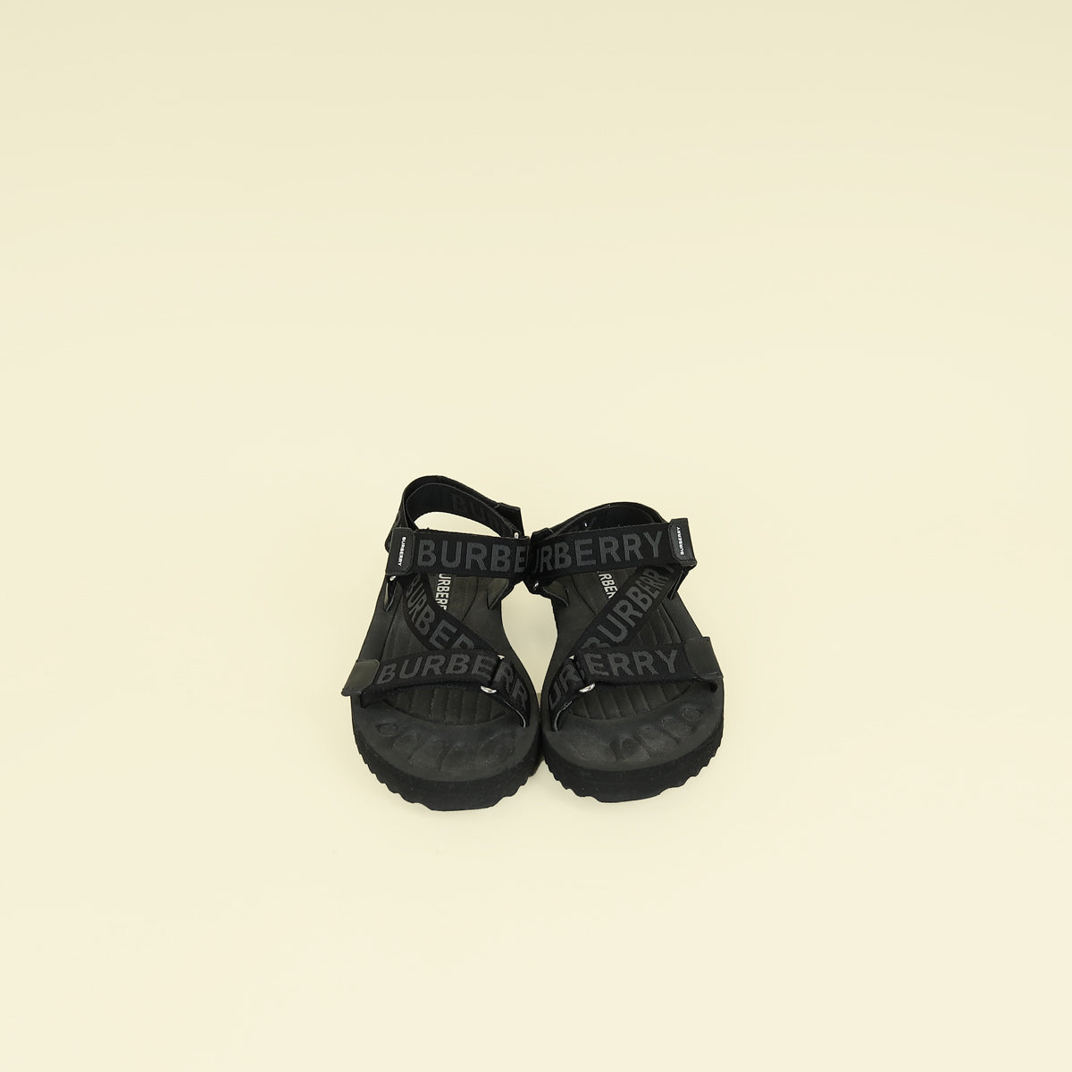 Burberry Black Patterson Velcro Flat Sandals 39
