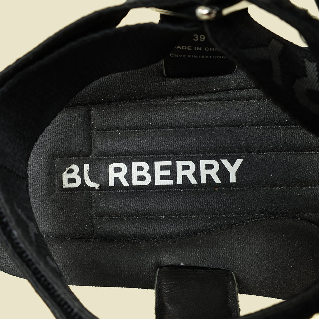 Burberry Black Patterson Velcro Flat Sandals 39