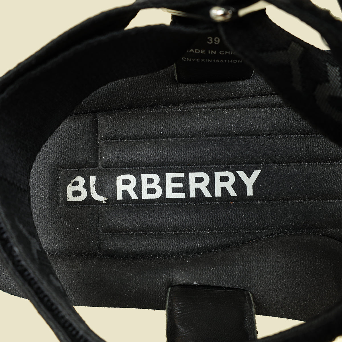 Burberry Black Patterson Velcro Flat Sandals 39