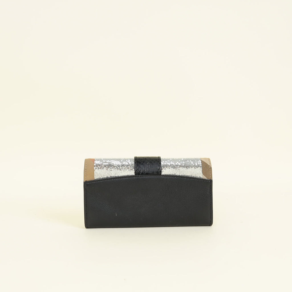 Burberry Bicolor Nova Check Buckle Sequins Continental Wallet