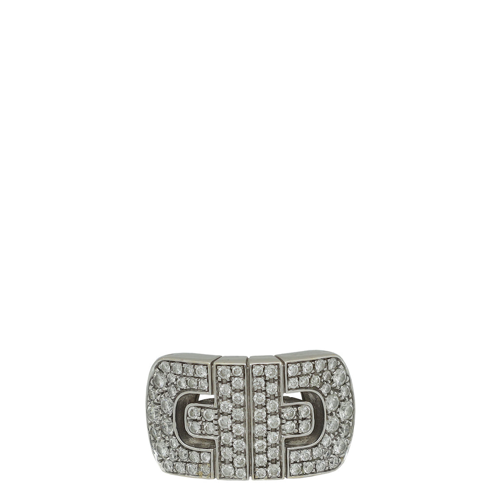 Bvlgari 18K White Gold Parentesi Revolution Diamond Ring 53