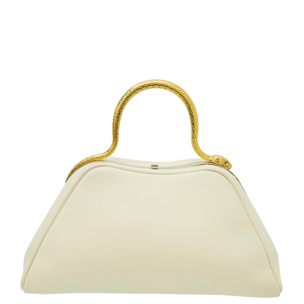 Bvlgari Ivory Serpentine Small Top Handle Bag