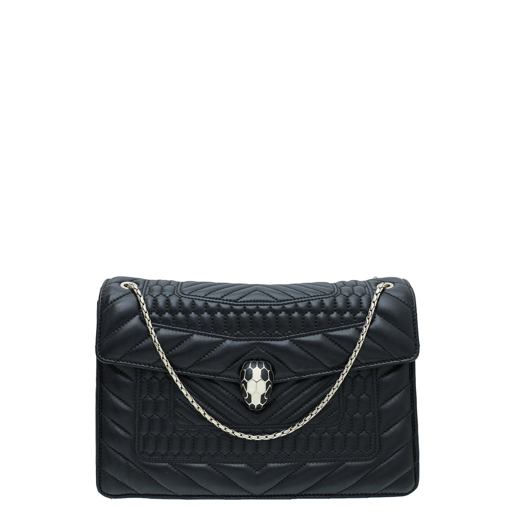 Bvlgari Black Quilted Scaglie Serpenti Forever Medium Flap Bag