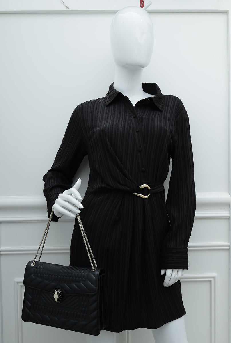 Bvlgari Black Quilted Scaglie Serpenti Forever Medium Flap Bag