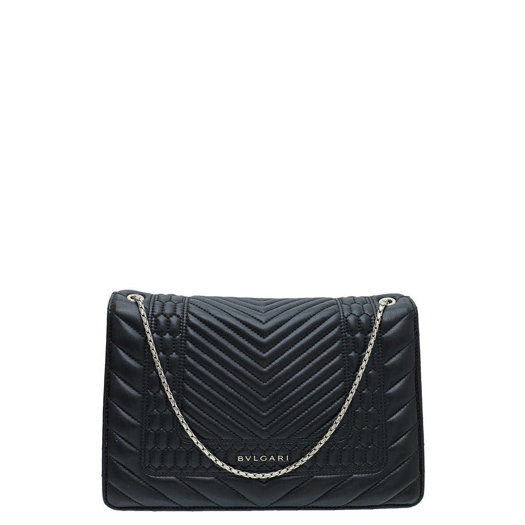 Bvlgari Black Quilted Scaglie Serpenti Forever Medium Flap Bag