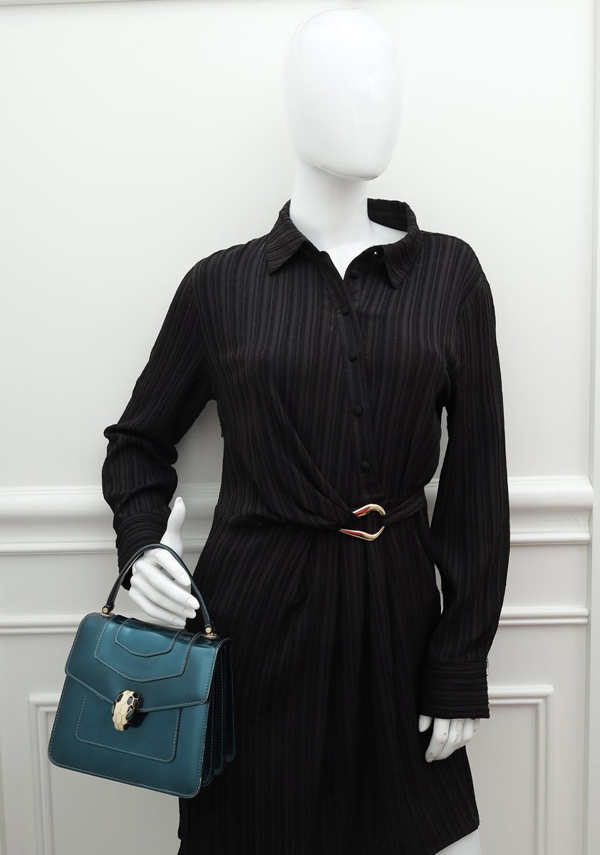 Bvlgari Blue Teal Serpenti Forever Top Handle Small Bag