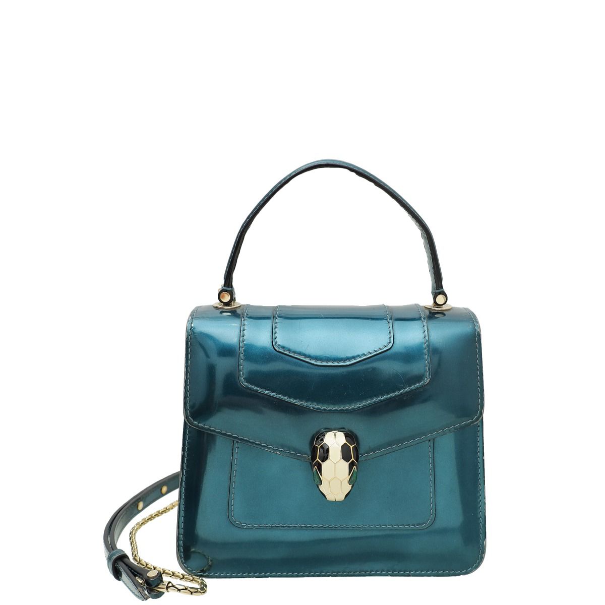 Bvlgari Blue Teal Serpenti Forever Top Handle Small Bag