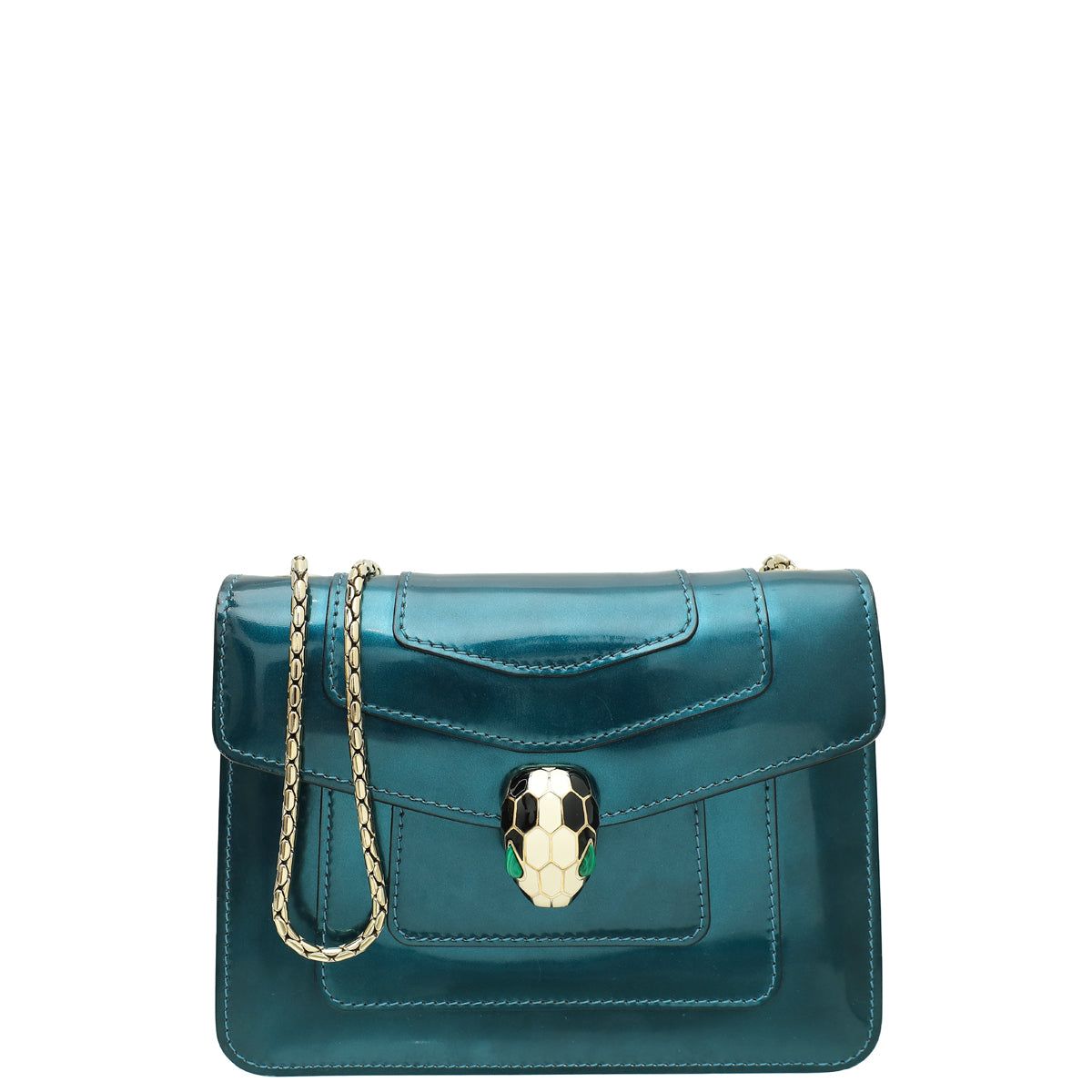 Bvlgari Patent Teal Serpenti Forever Shoulder Bag