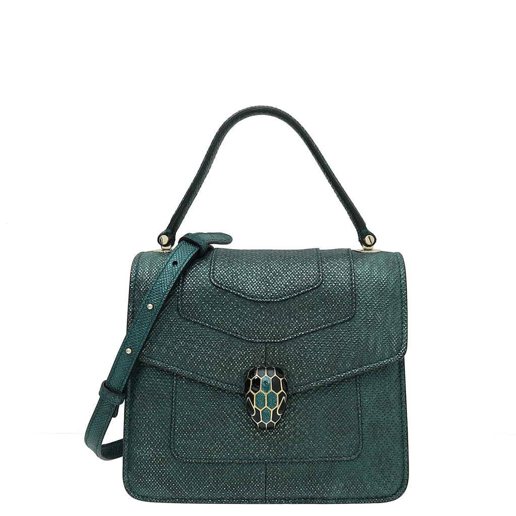 Bvlgari Green Karung Skin Serpenti Forever Top Handle Bag