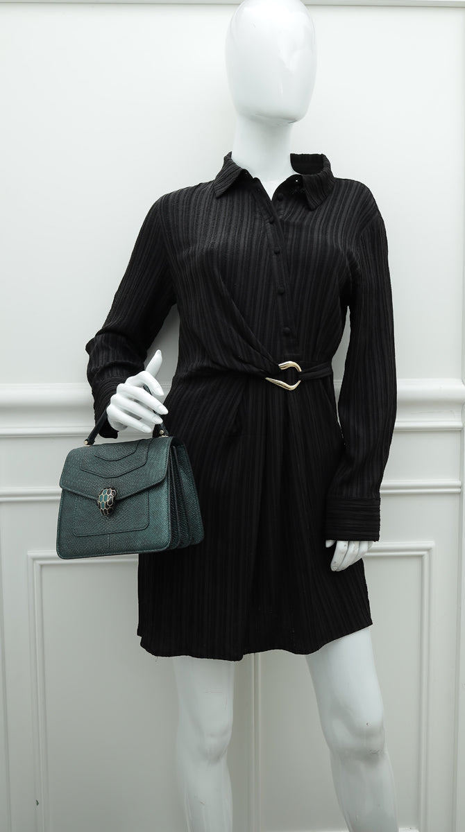 Bvlgari Green Karung Skin Serpenti Forever Top Handle Bag
