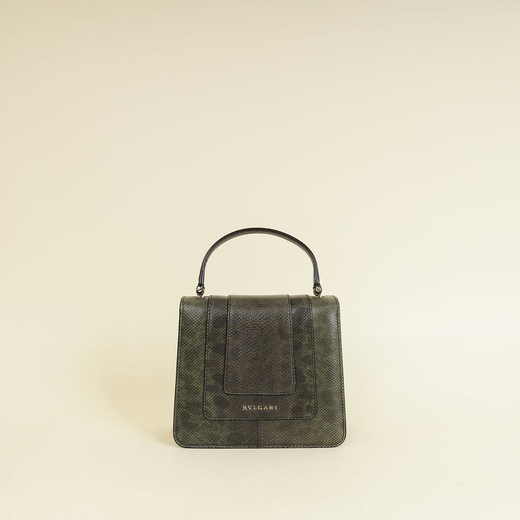 Bvlgari Dark Olive Karung Serpenti Forever Top Handle Small Bag