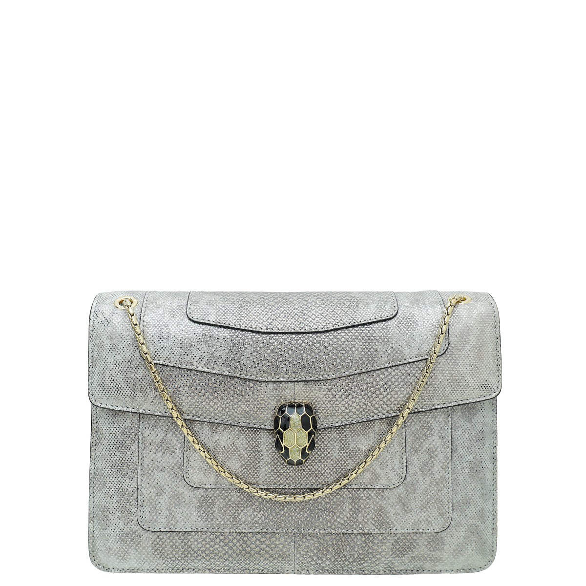 Bvlgari Serpenti Metallic Grey Karung Forever Medium Shoulder Bag