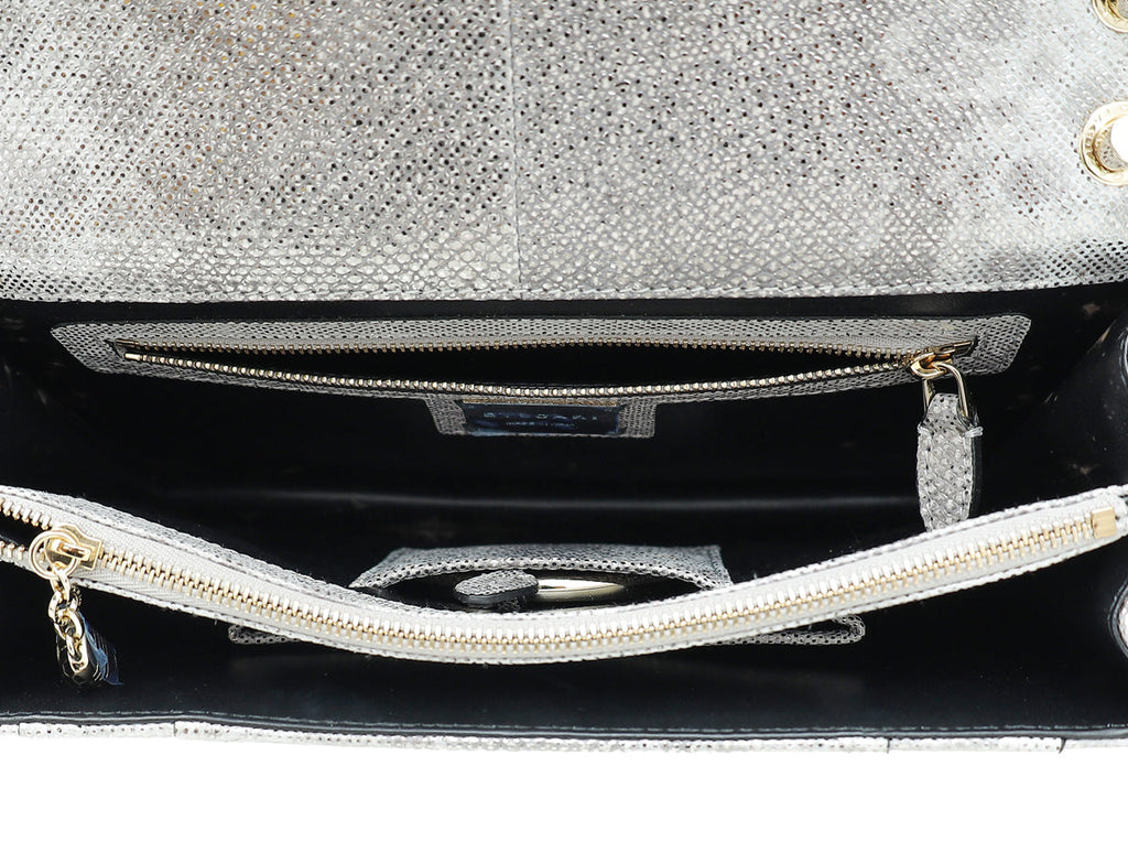 Bvlgari Serpenti Metallic Grey Karung Forever Medium Shoulder Bag