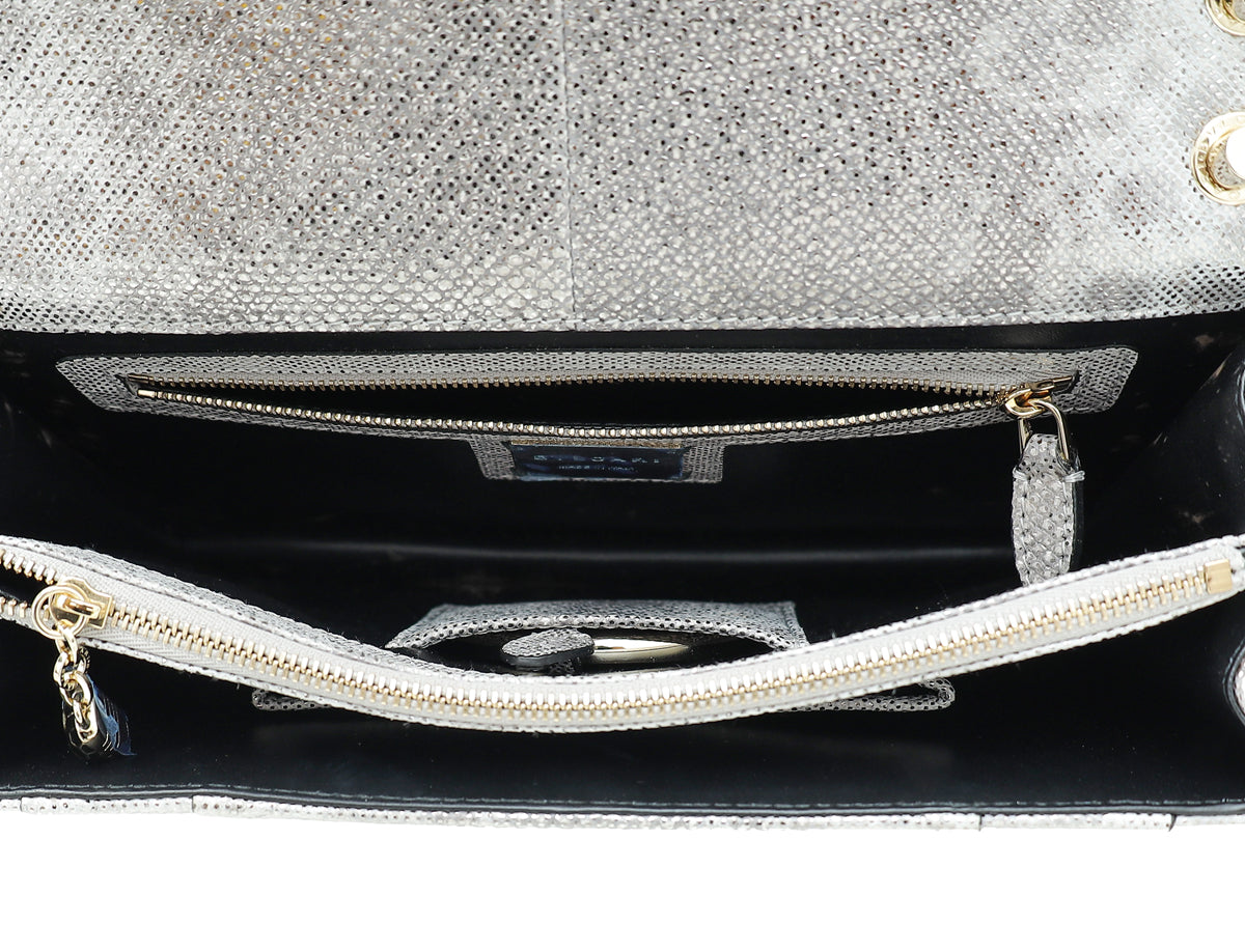 Bvlgari Serpenti Metallic Grey Karung Forever Medium Shoulder Bag