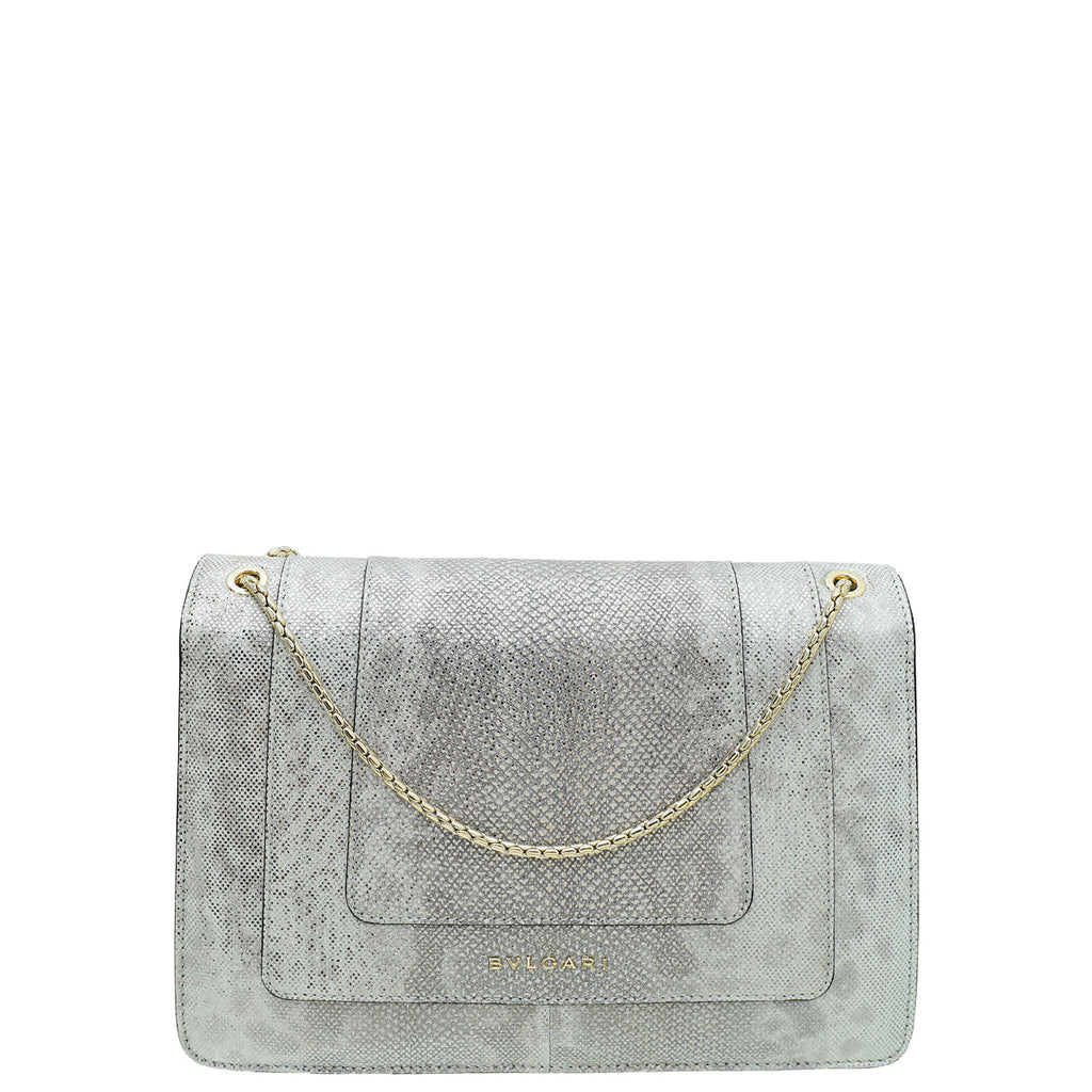 Bvlgari Serpenti Metallic Grey Karung Forever Medium Shoulder Bag