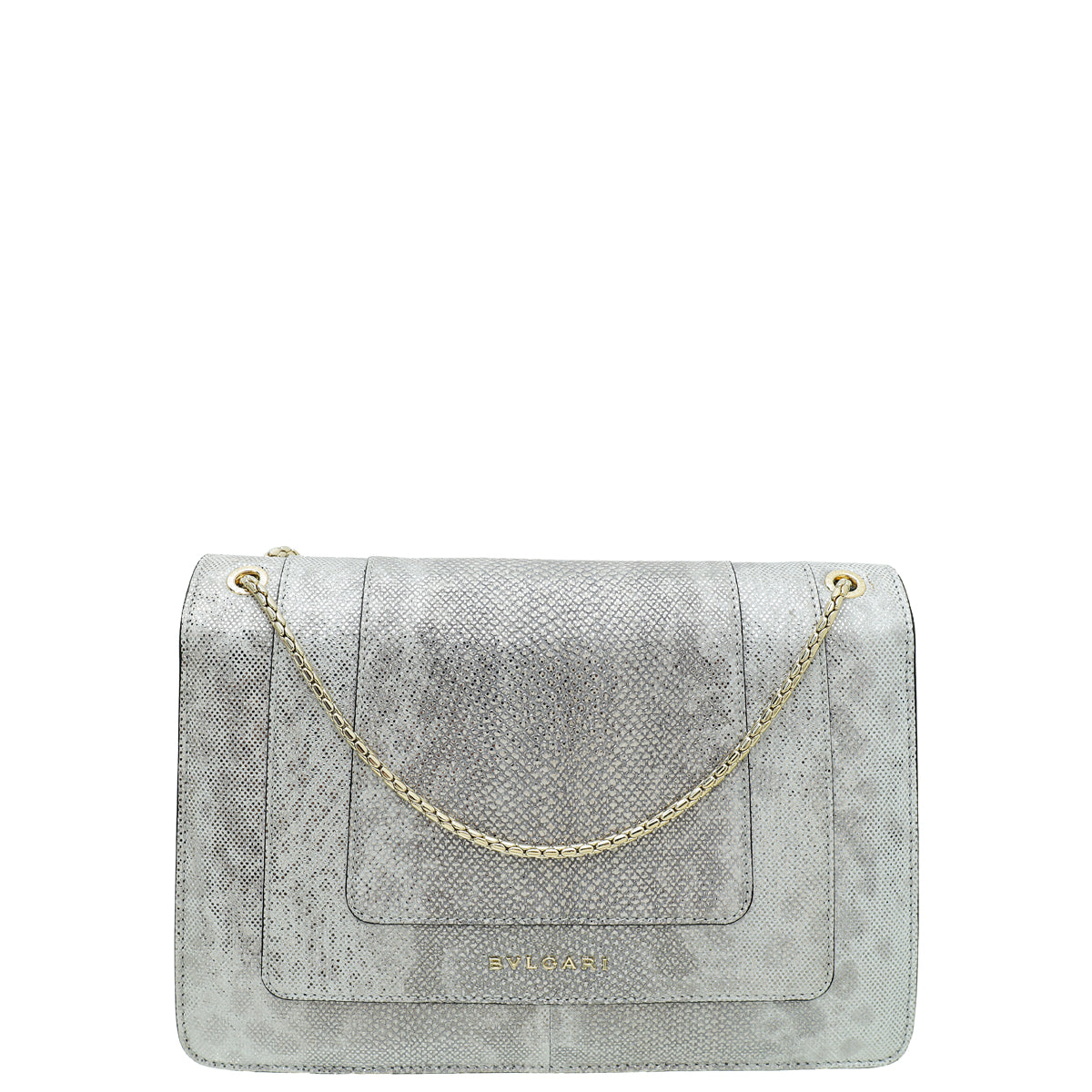 Bvlgari Serpenti Metallic Grey Karung Forever Medium Shoulder Bag