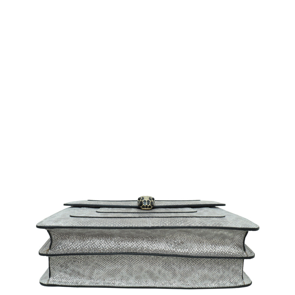 Bvlgari Serpenti Metallic Grey Karung Forever Medium Shoulder Bag